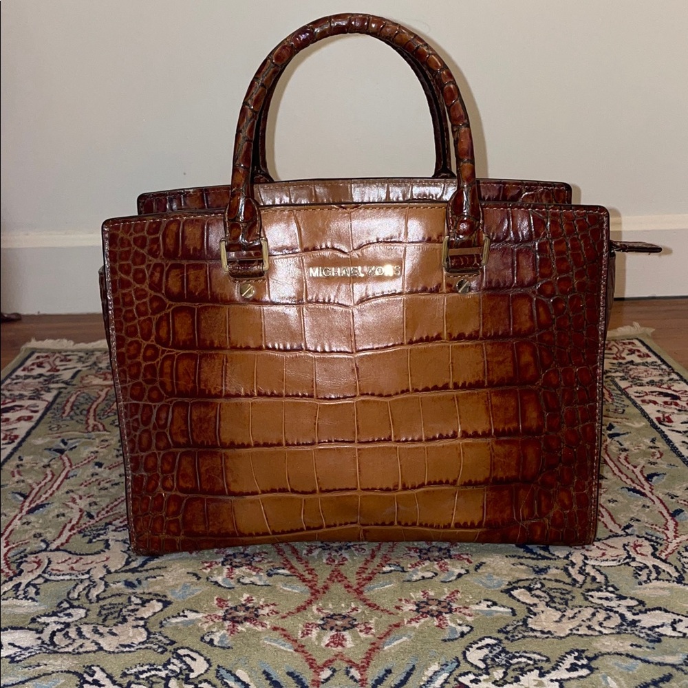 Michael Kors Tan Crocodile Embossed Handbag